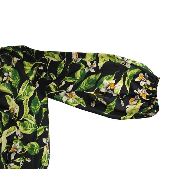 Express Women Sz XL Dark Floral Balloon Sleeve Preppy Fairy V-Neck Button Up Top - Picture 6 of 11